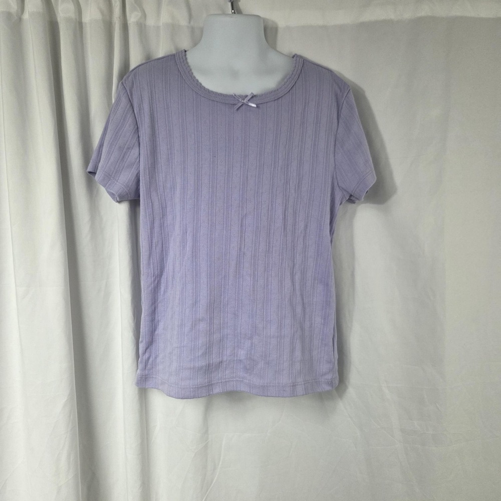 GAP Kids Shirt Girls XL 12-13 Purple Ribbed Knit Bow Short Sleeve Tee Top